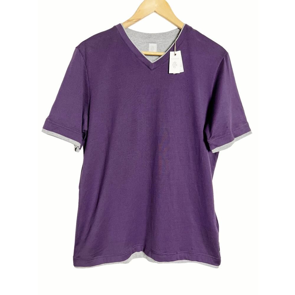 Eleventy Platinum Purple Gray V-Neck Short Sleeve Cotton T-Shirt Size Medium